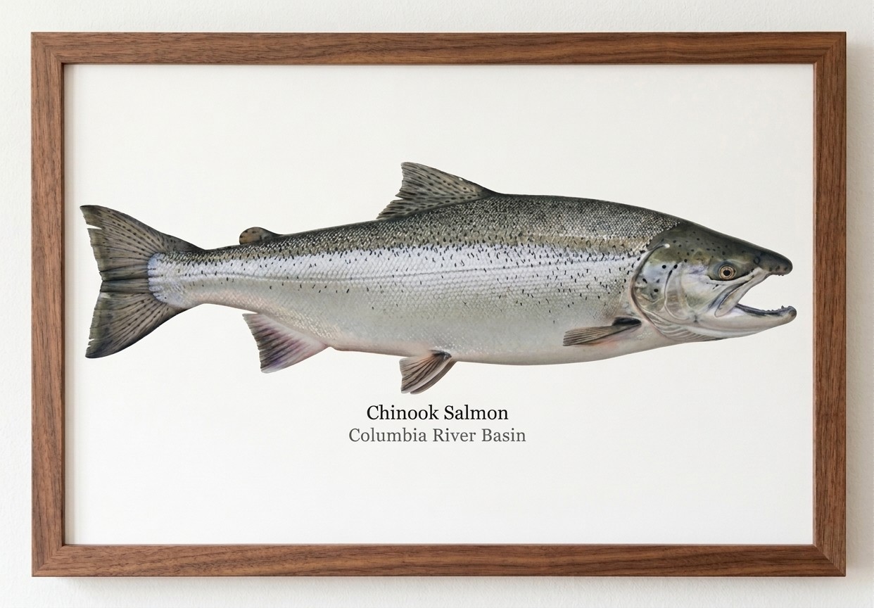 Chinook salmon print on a wall
